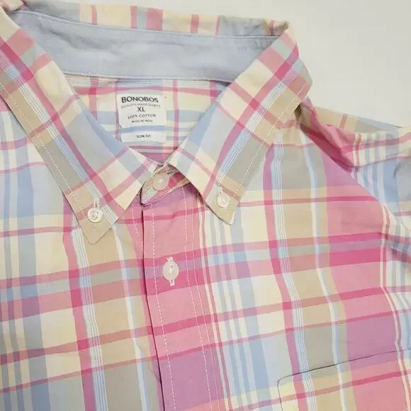 Bonobos Shirt Mens XL Pink Plaid Colorful Career Business Casual Preppy Spring - Picture 4 of 10